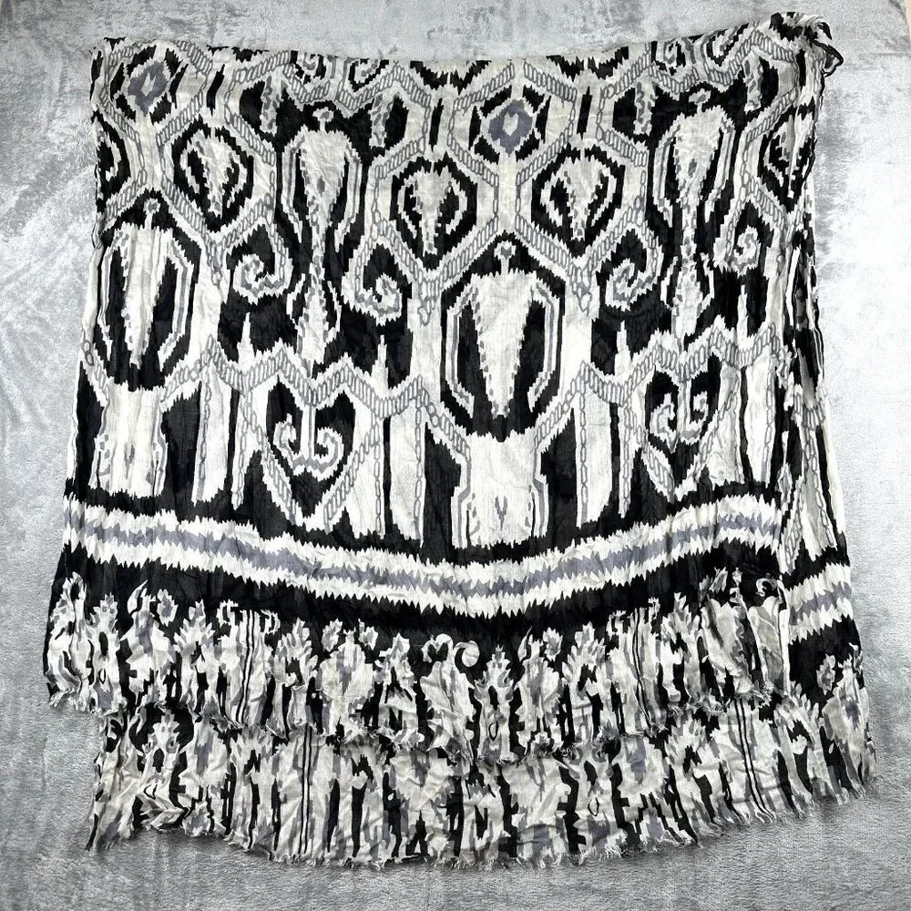 Bindya New York Scarf / Shawl / Wrap Floral Black Raw Hem GORGEOUS India